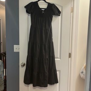Black scope Neck short sleeve long cotton dress new